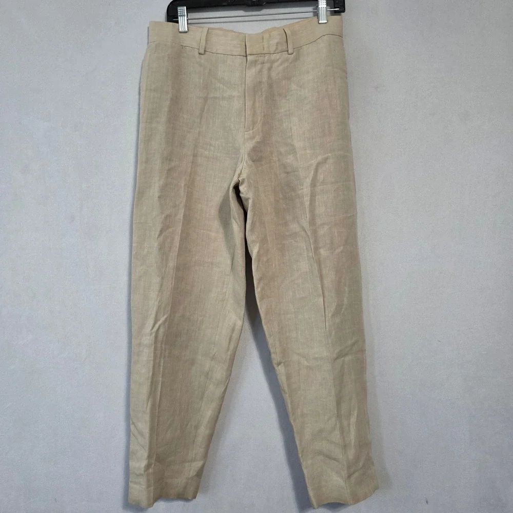 COS Linen Trousers Women 48 Beige Straight Leg Lined Pants Office Preppy Minimal